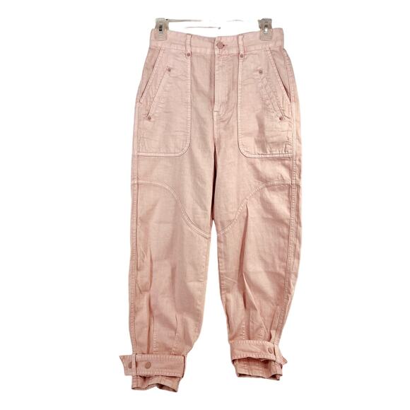 Zimmermann Linen Blend Pants Jeans Rose Pink Sz 0 High Rise Crop Cinched Cuff - Picture 1 of 15